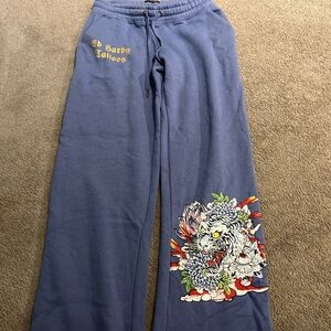 Ed Hardy Blue Tiger lotus flower sweatpants y2k